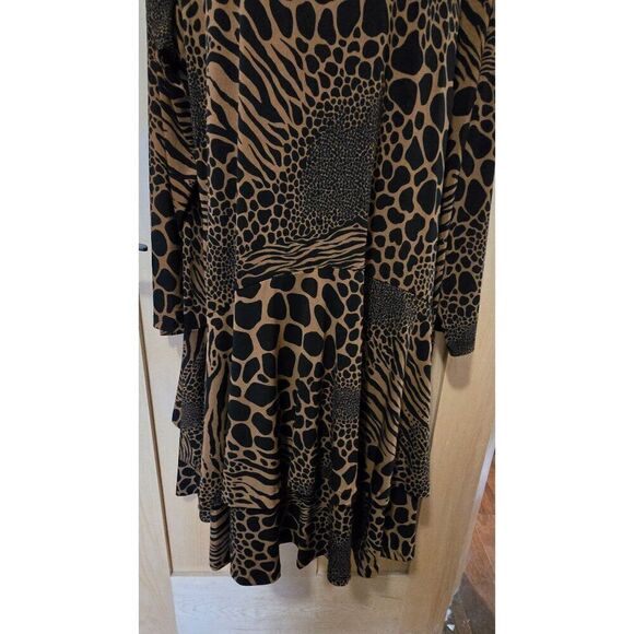 Michael Kors Womens Animal Print Dress 3X Long Sleeve Brown & Black - Picture 2 of 5